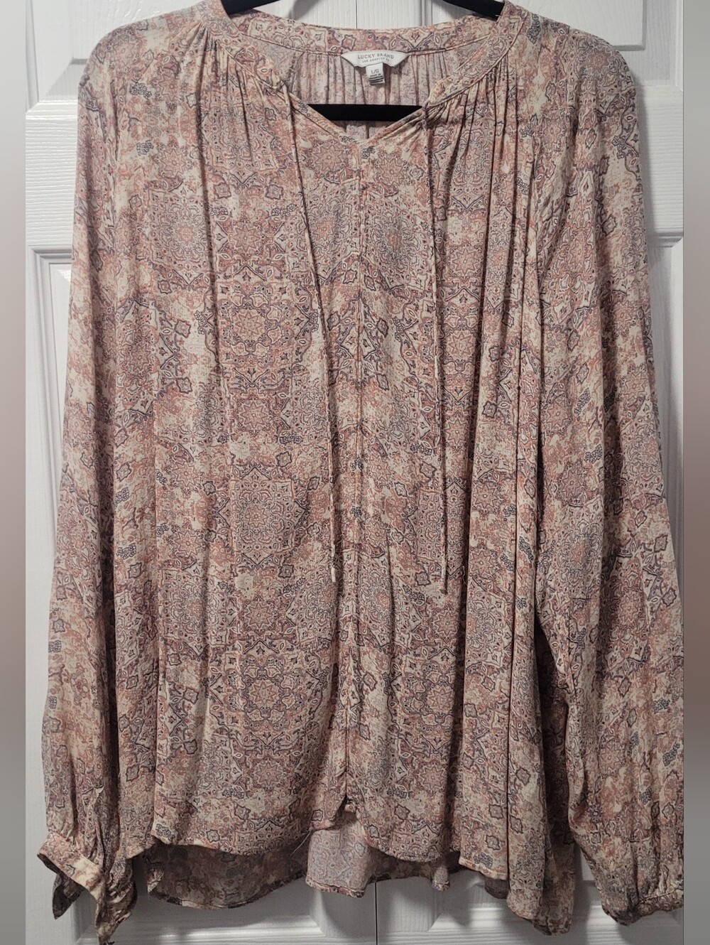 Lucky Brand Pink Medallion Boho Peasant Blouse